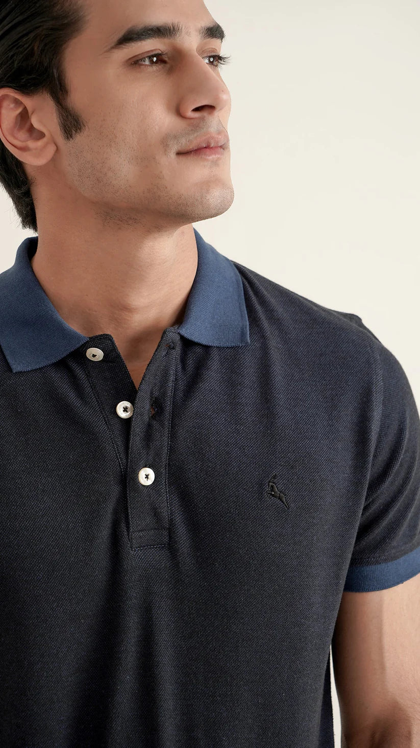 Markhor - Gold Series Blue Black Yarn Dyed Polo 1007