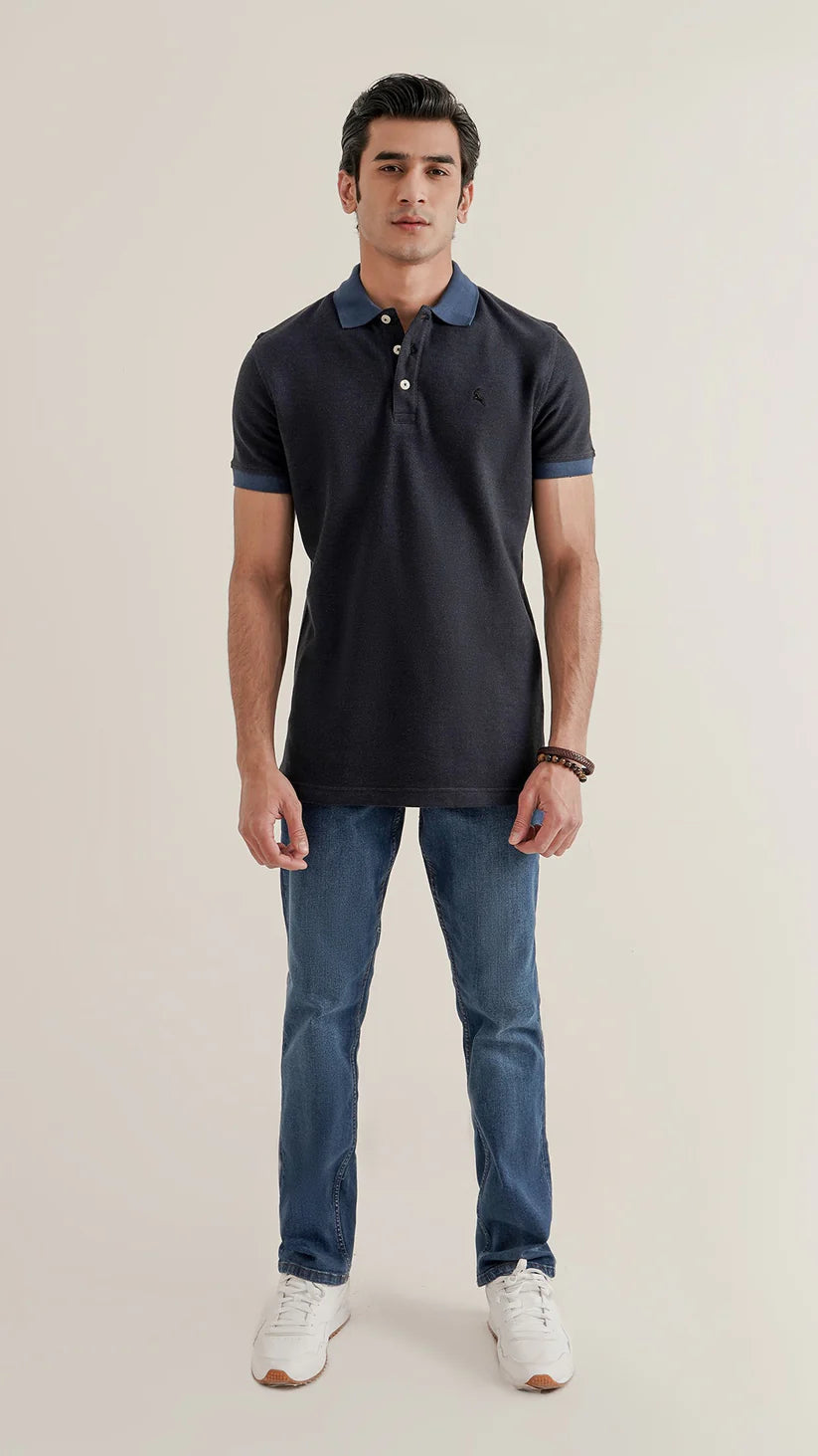 Markhor - Gold Series Blue Black Yarn Dyed Polo 1007