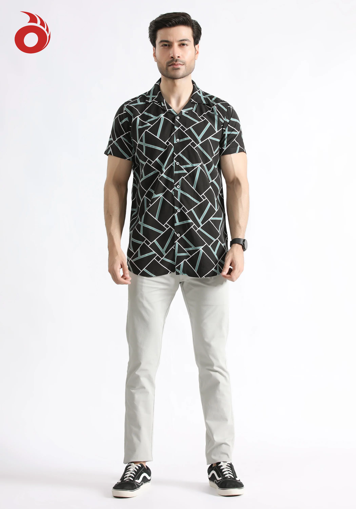 Black Geometric Print Shirt