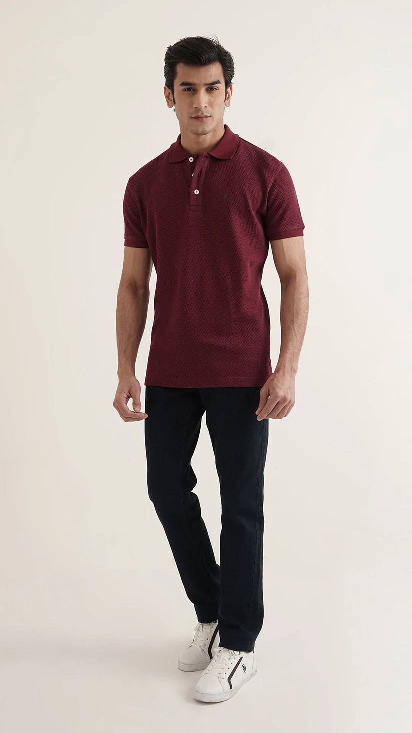 Markhor - Gold Series Maroon Jacquard Polo 1001