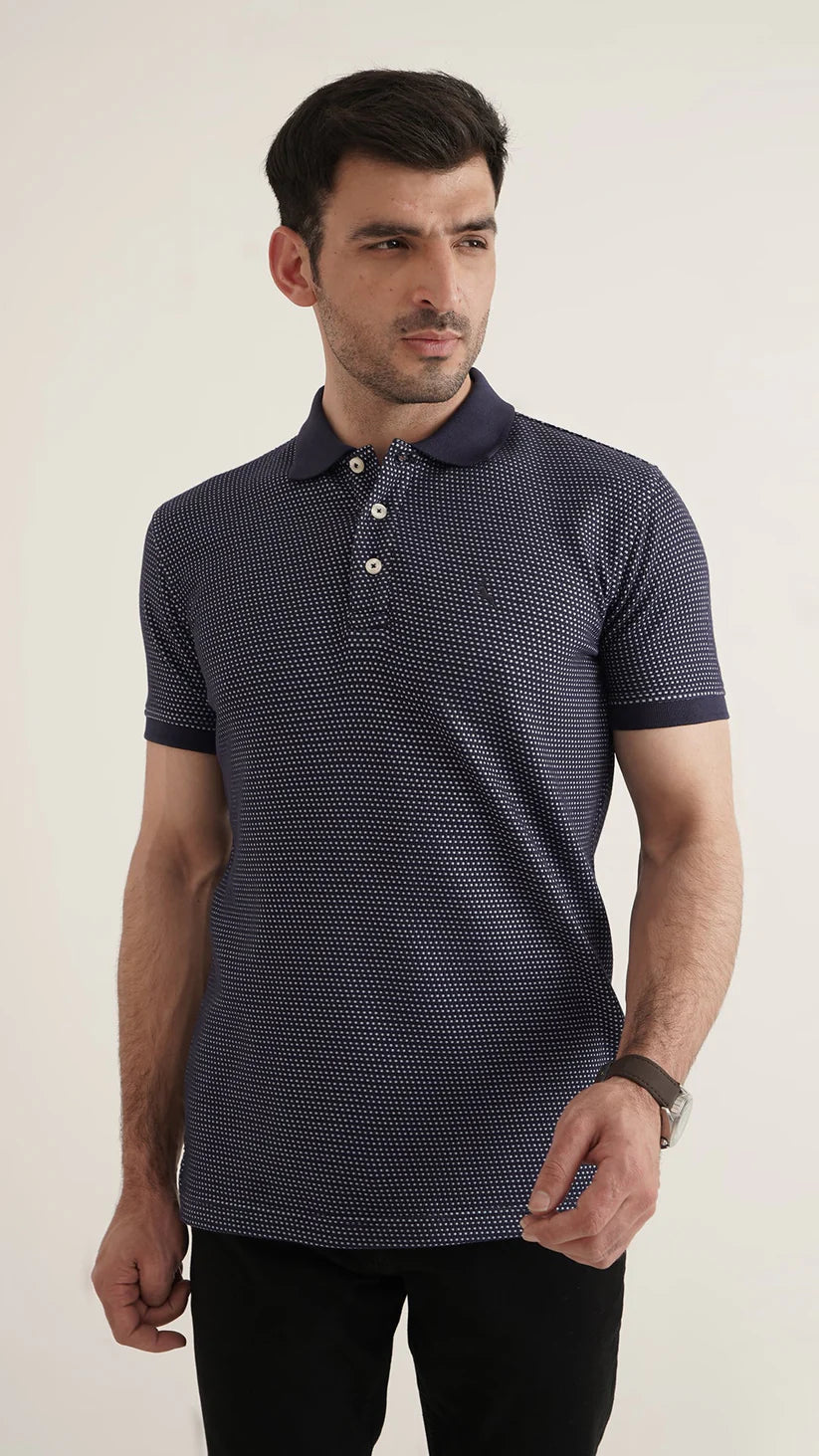 Markhor - Gold Series Navy and Sky Jacquard Polo 1003