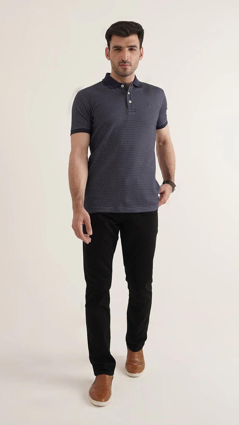 Markhor - Gold Series Navy and Sky Jacquard Polo 1003